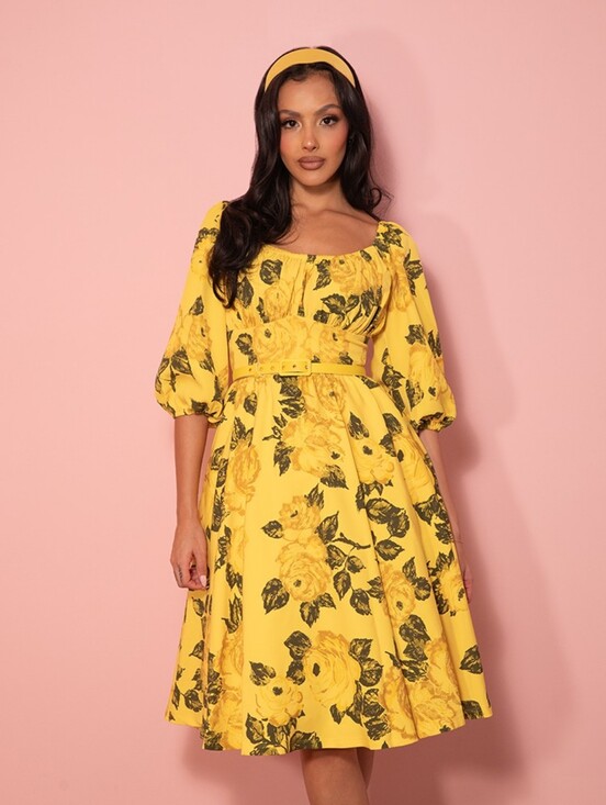Vixen by Micheline Pitt Dresses & Skirts - Vacation Dress in Vintage Yellow Roses